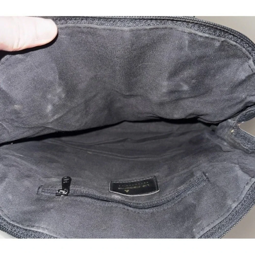 Vintage Liz Claiborne Black Leather Satchel Purse Bag 90s Top Handle Handbag EUC